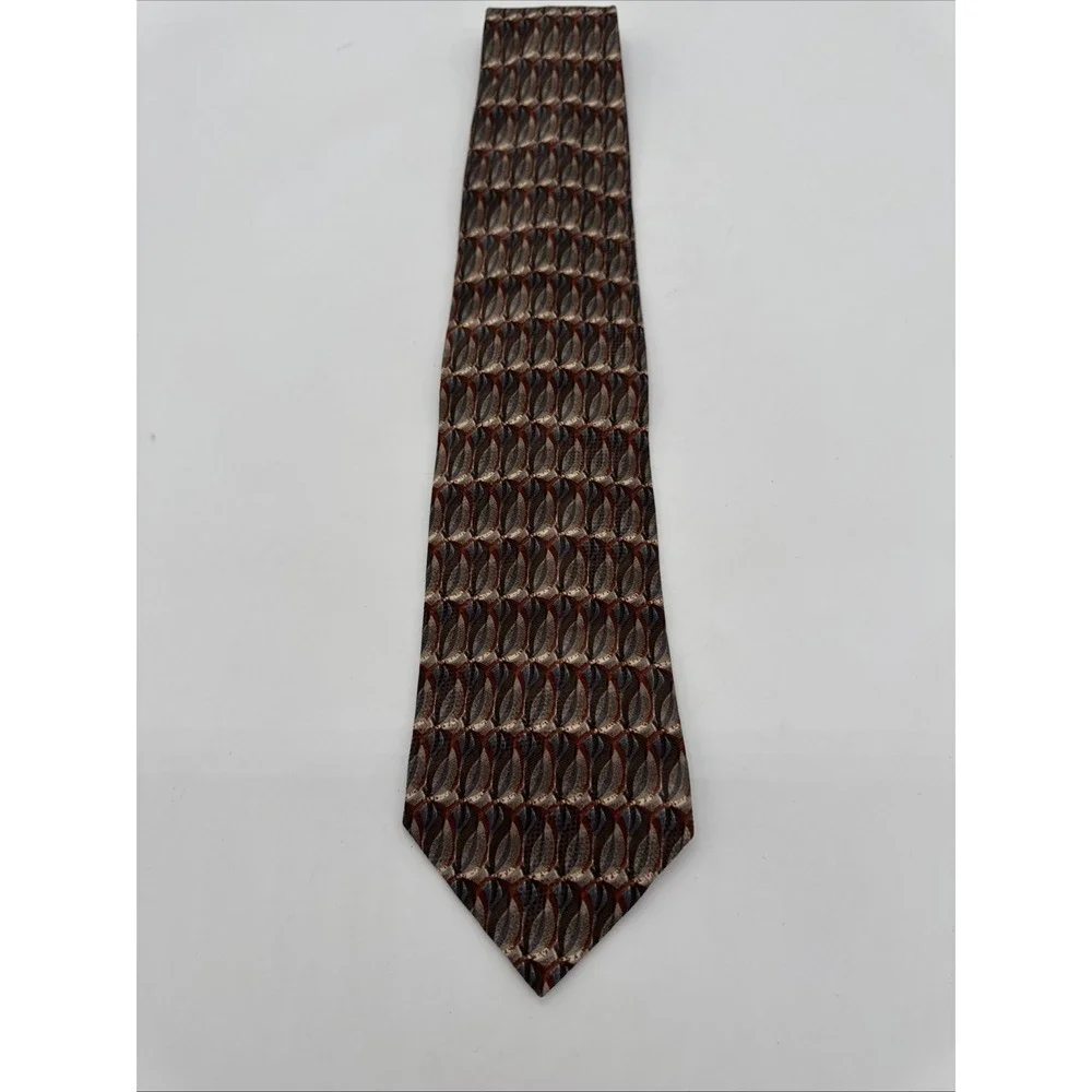 Stafford Men's Silk Tie‎ Neckties 100 Silk Brown Geometric Pattern Italy